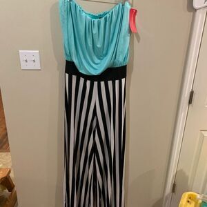 GITIONLINE Turquoise Striped Strapless Jumpsuit 2x